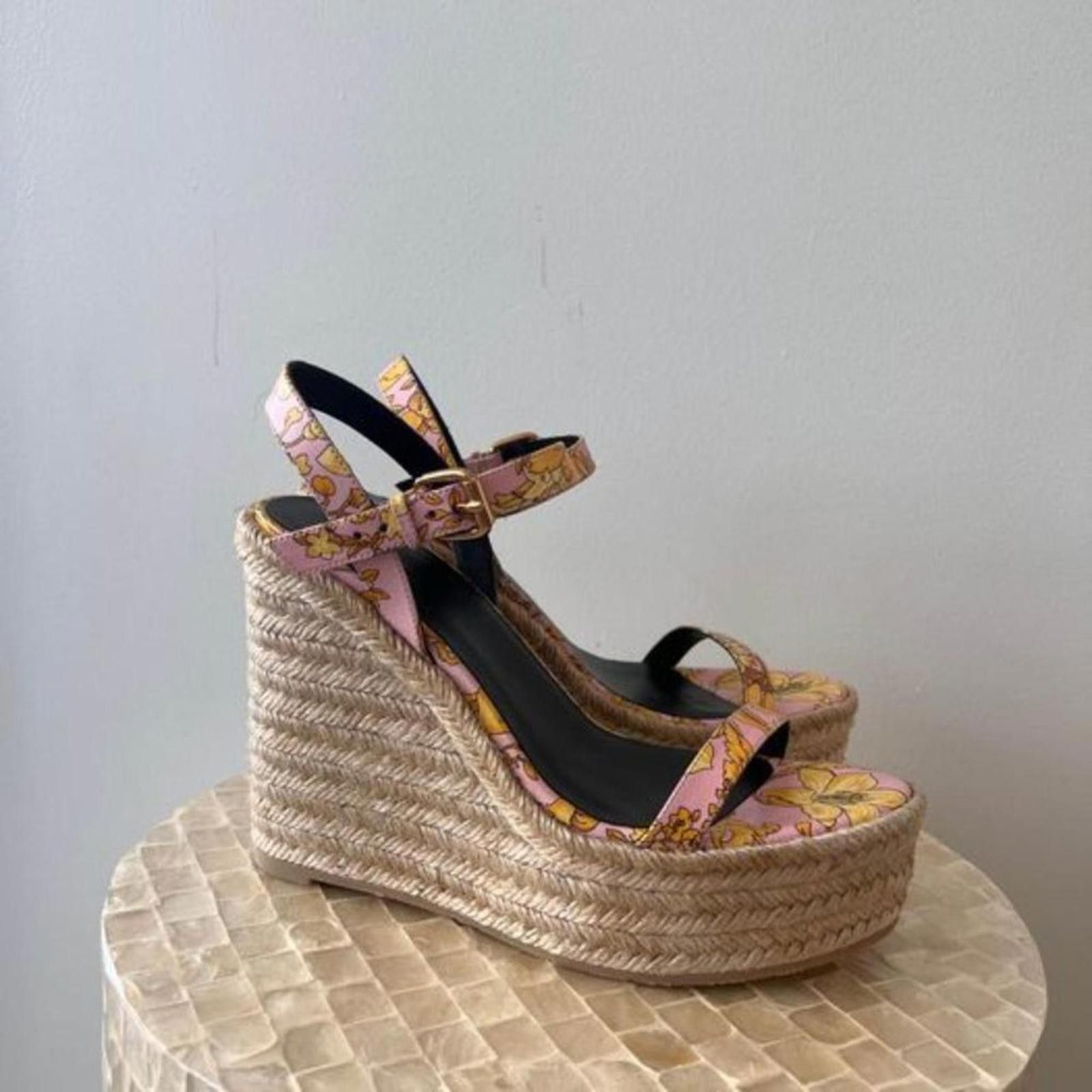 Versace Versace Floral Espadrilles Wedge Heel Pink Barocco Size US 10 / IT 40 - 2 Thumbnail
