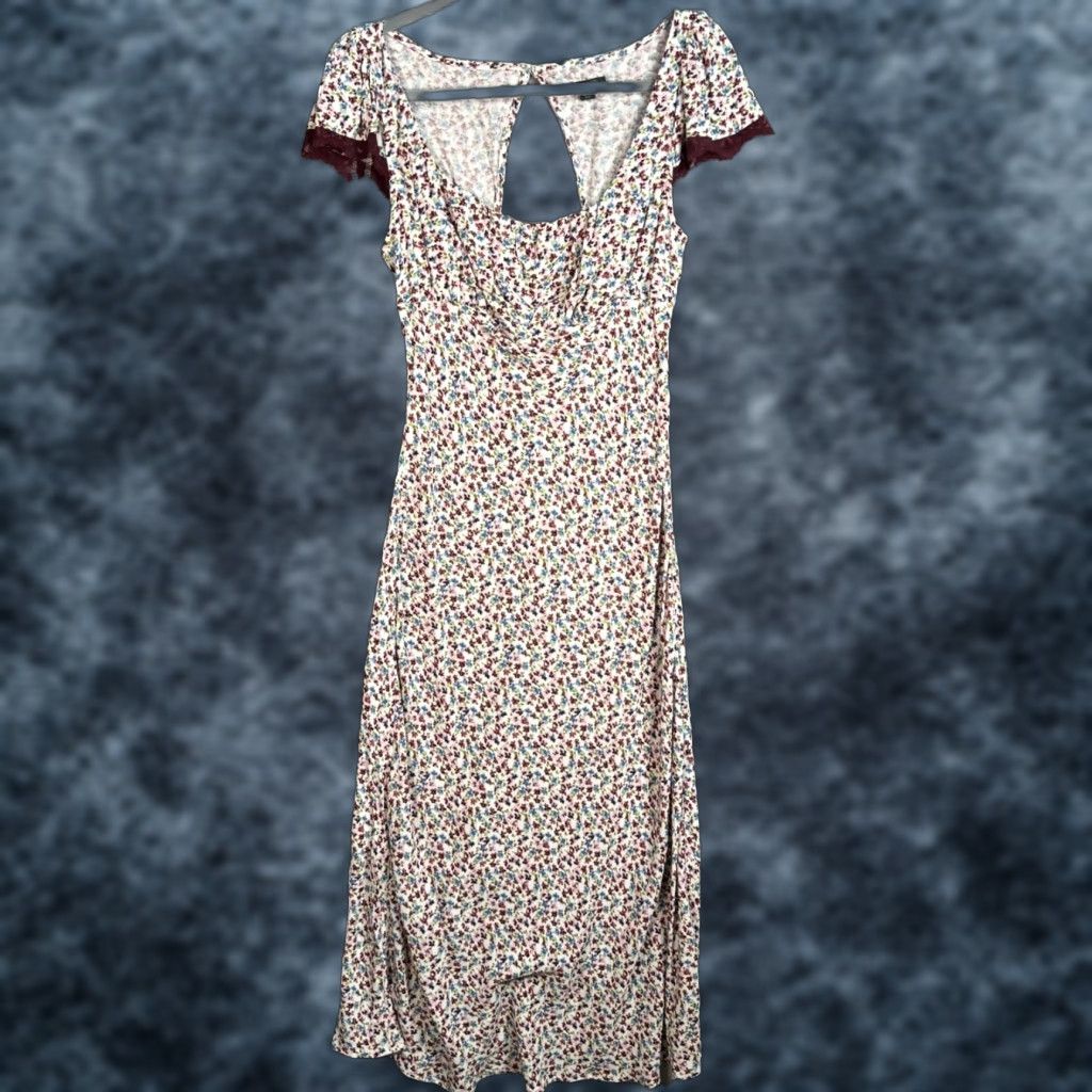 Vintage Wild Fable Dress Small Floral Print Midi White w/ Keyhole Back Womens Size S / US 4 / IT 40 - 1 Thumbnail