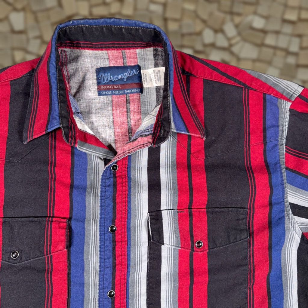 Wrangler VINTAGE Wrangler Western Shirt Wrangler Shirt Adult LARGE Red Striped Pearl Snap 80s Mens Size US L / EU 52-54 / 3 - 1 Thumbnail