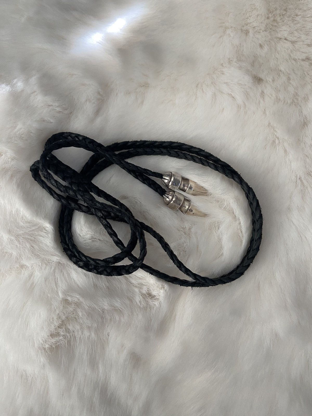 image of Chrome Hearts Leather Braid W/spike Bolo Tips in Black, Men's