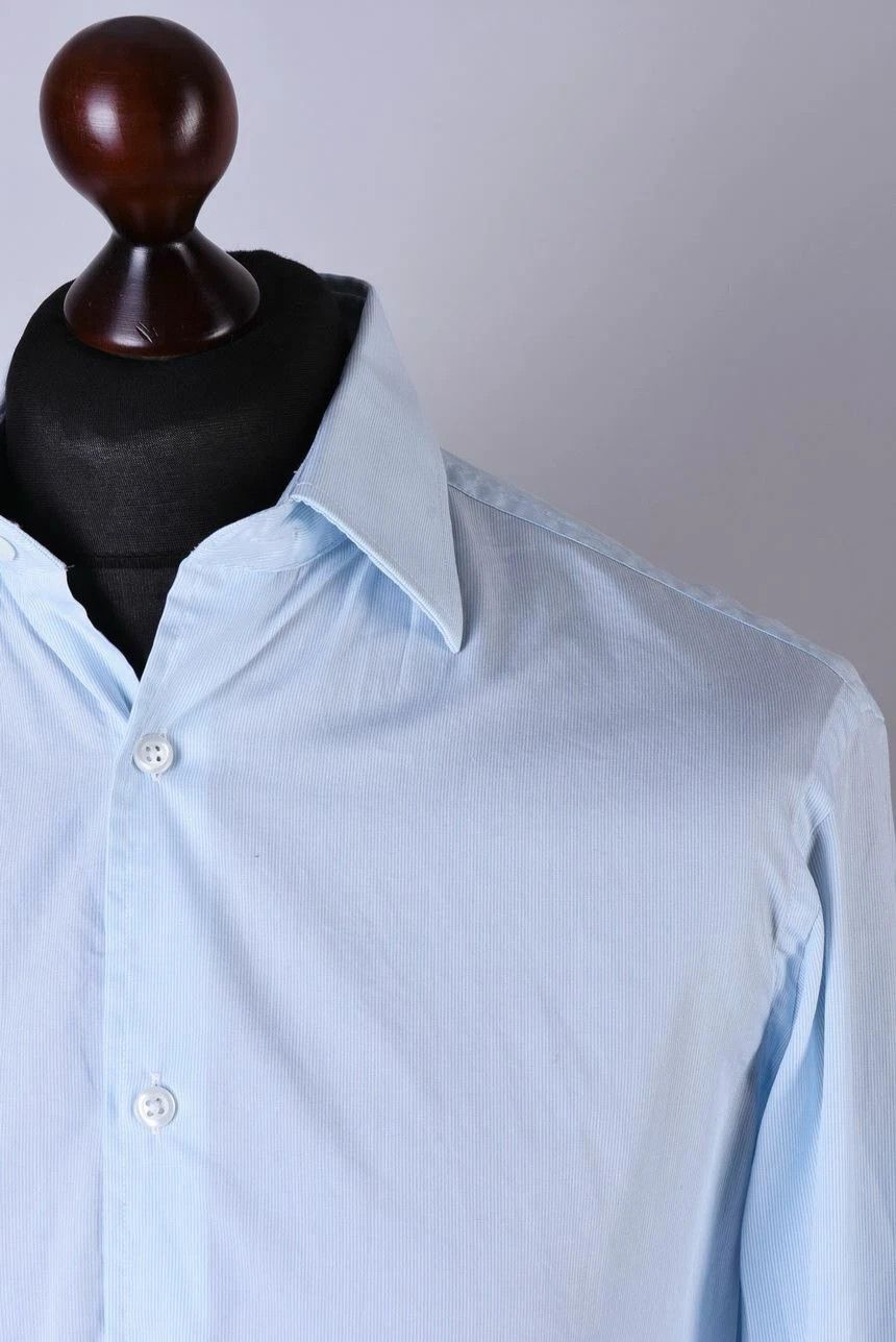 Aquascutum Aquascutum Blue Striped French Cuff Long Sleeve Dress Shirt Size US M / EU 48-50 / 2 - 2 Thumbnail