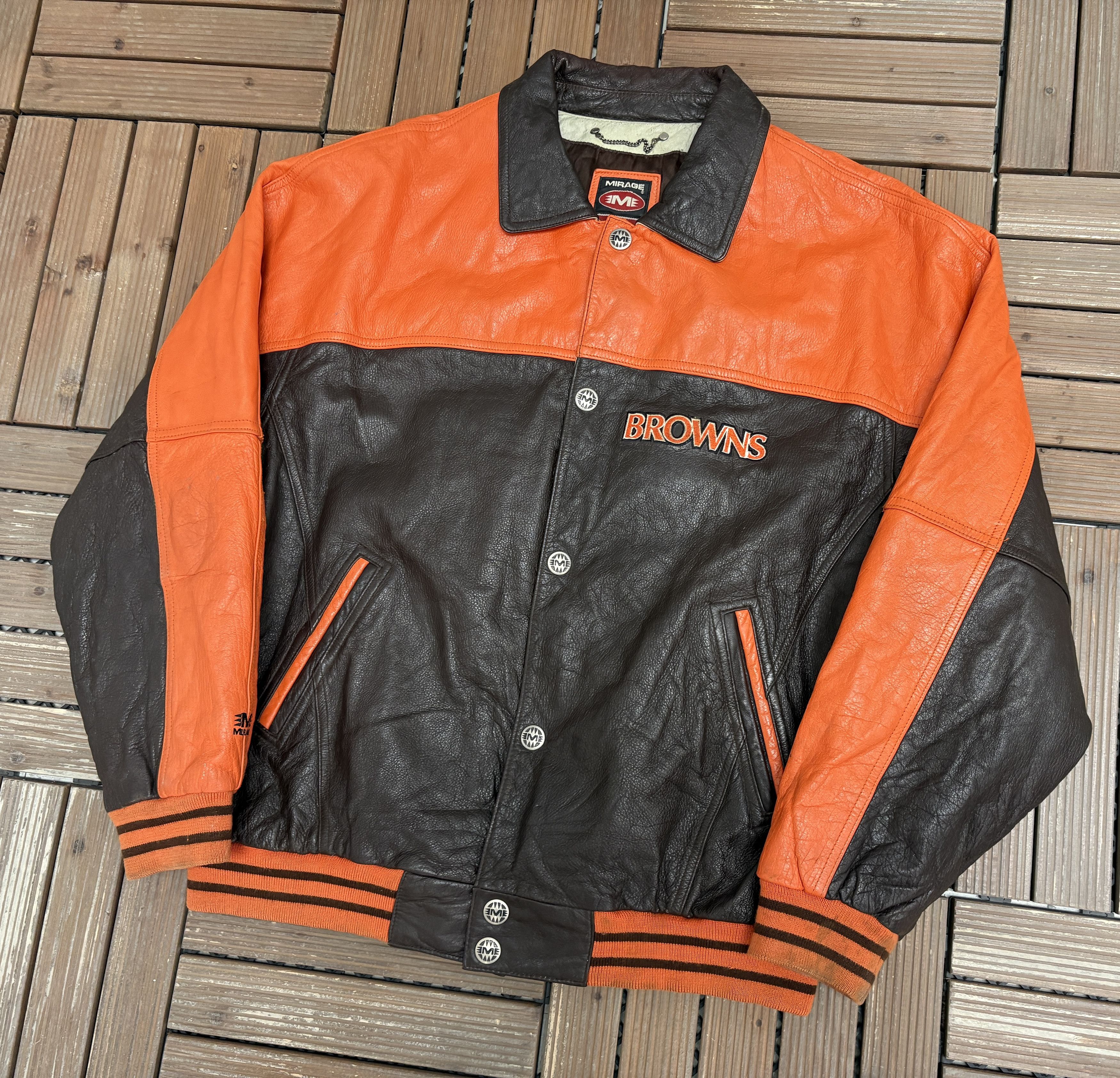 Vintage Cleveland Browns Stitched Vintage Brown Leather Jacket Size US XL / EU 56 / 4 - 3 Thumbnail