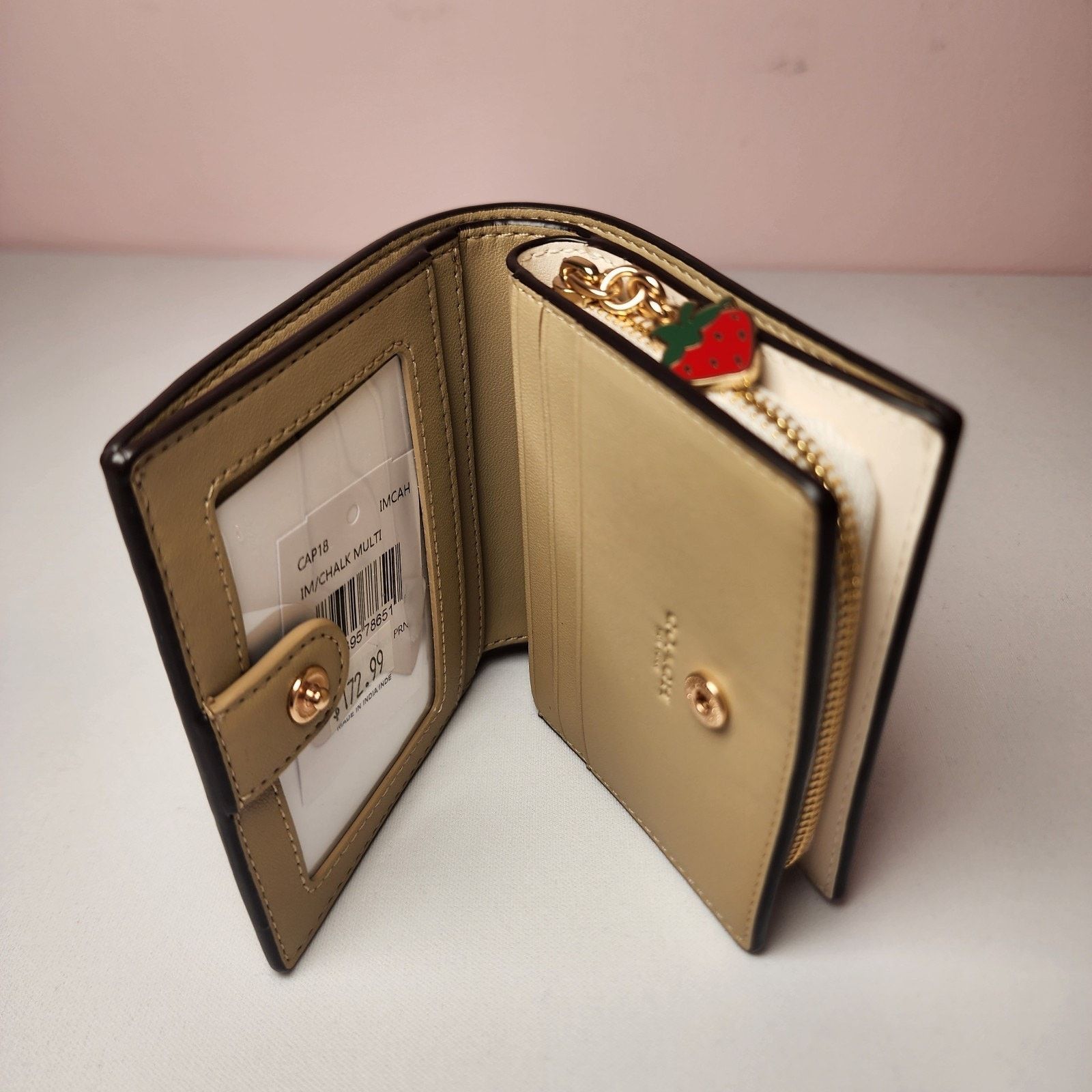 Coach Coach CAP18 Snap Wallet Strawberry Print Gold/Chalk Multi Size ONE SIZE - 3 Thumbnail