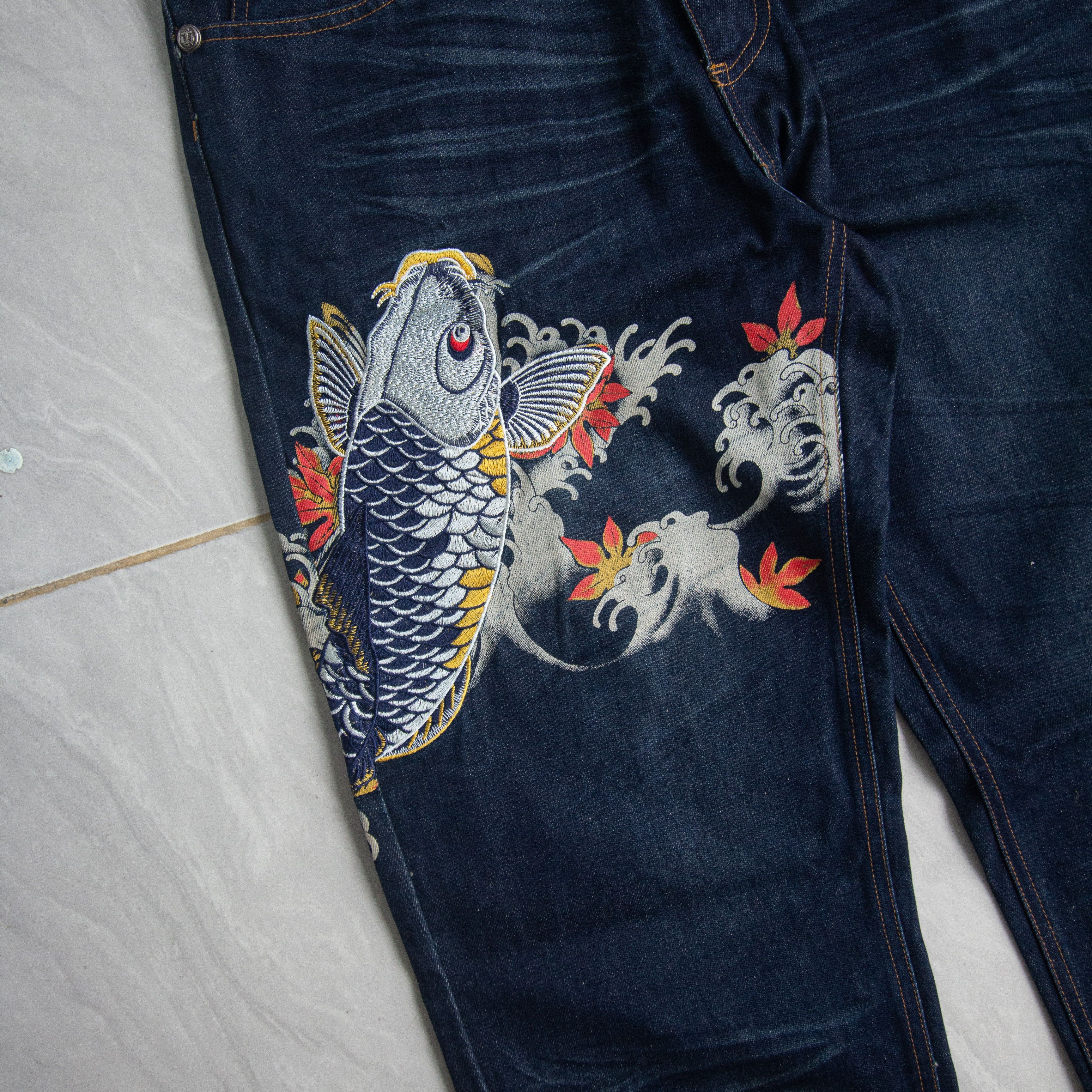 Japanese Brand BNWT KOI Sukajan Denim Embroidered Size US 33 - 4 Thumbnail
