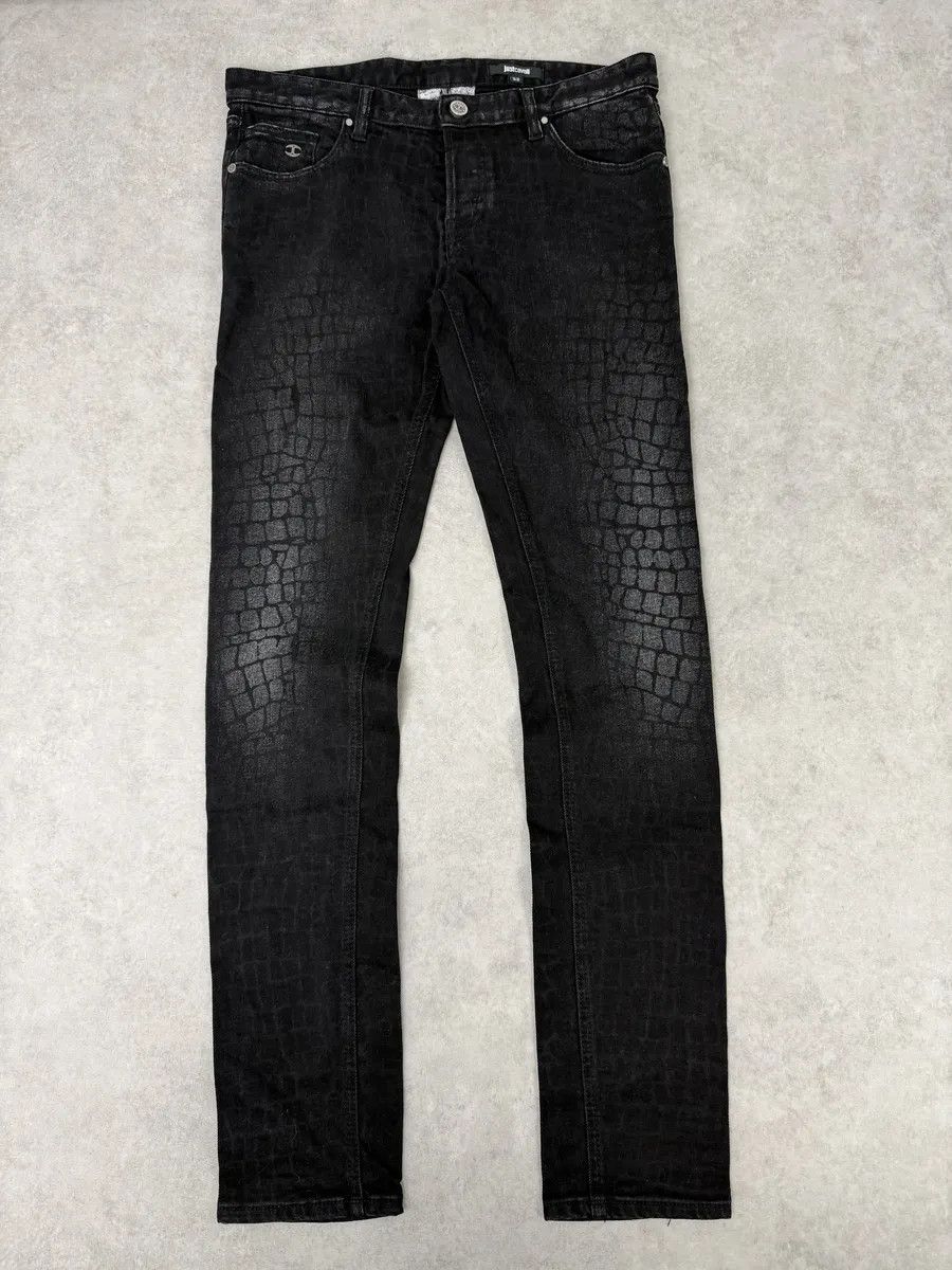 Just Cavalli AW2014 Cavalli Black Crocodile Print Slim Pants Size US 30 / EU 46 - 1 Thumbnail