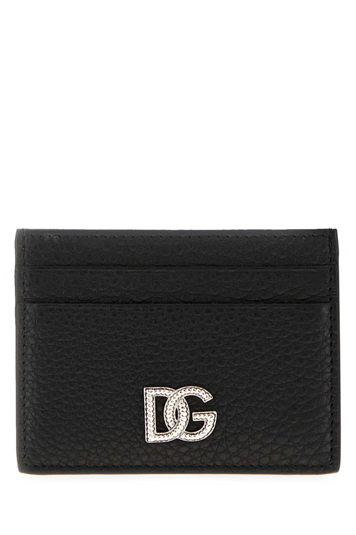Black Leather Card Holder, Men's