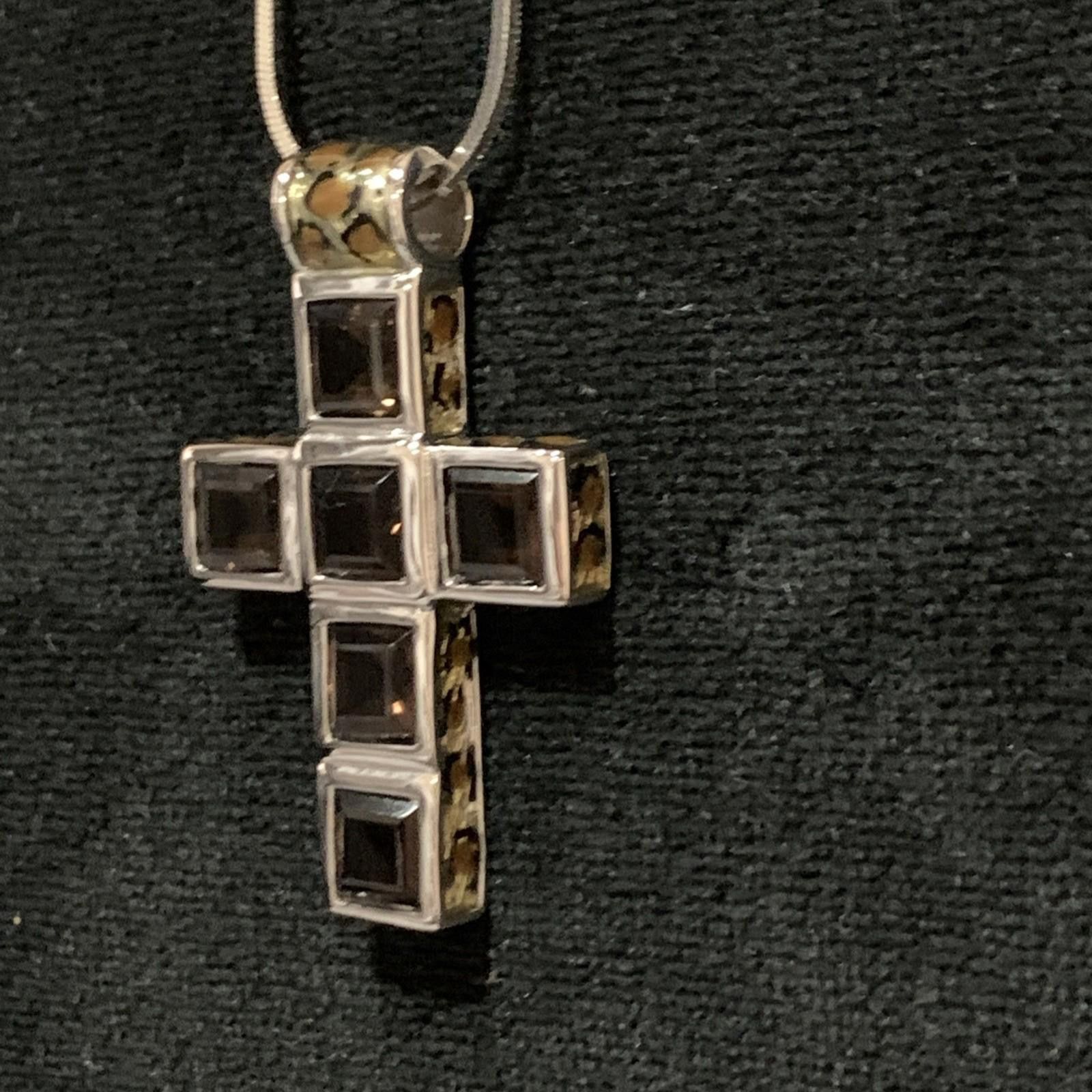 Signal Sport SIGAL 925, Smoky Quartz Cross & Italian Square Snake Chain Size ONE SIZE - 3 Thumbnail