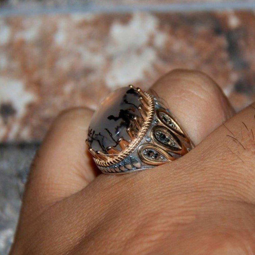 Designer Men's Handmade Retro Ink Moonstone Turkish Ring - Size 8 Size ONE SIZE - 7 Thumbnail