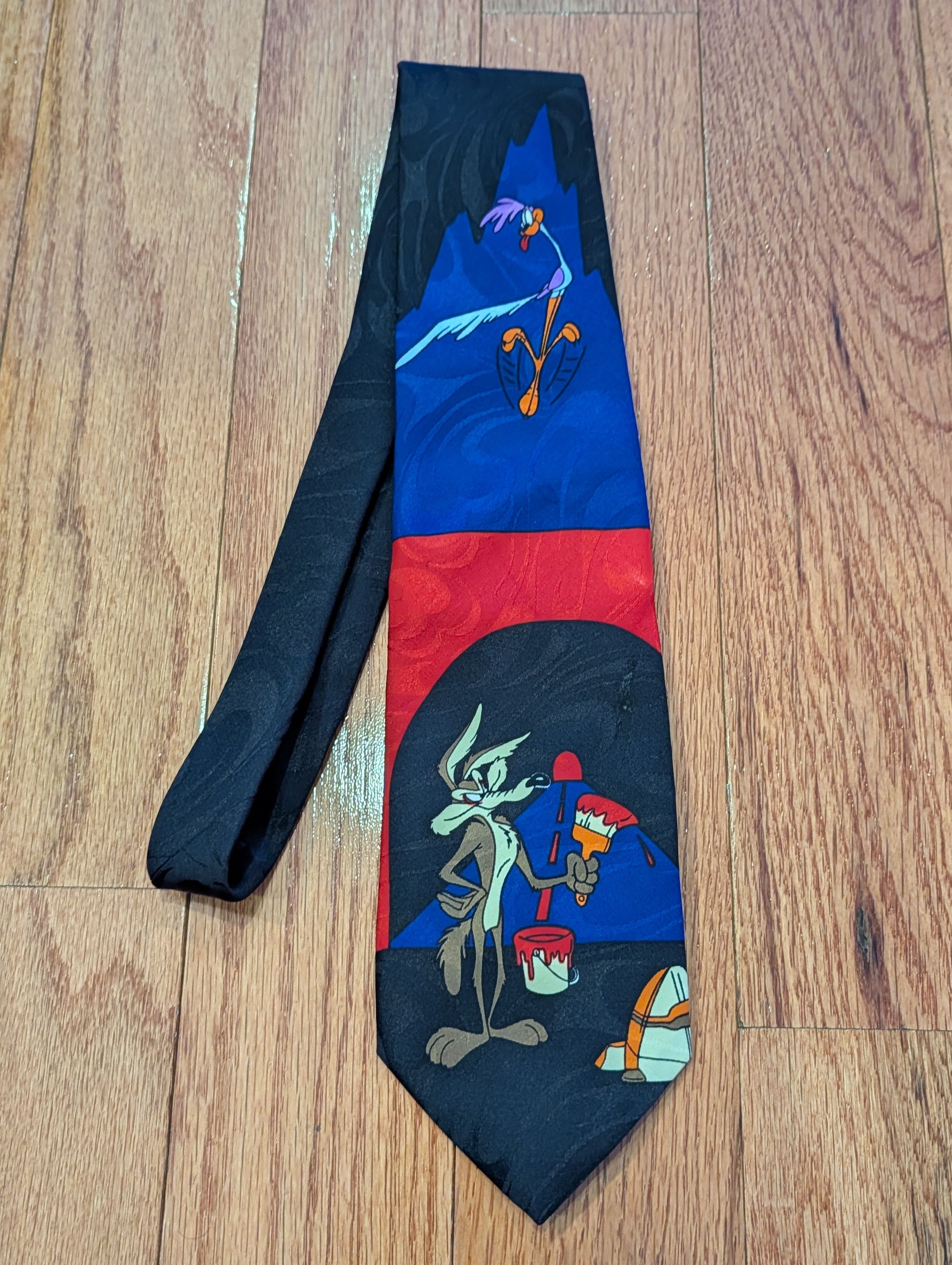 Cartoon Network Looney Tunes Wile E Coyote Road Runner Tie Made USA 1994 VTG Size ONE SIZE - 1 Thumbnail