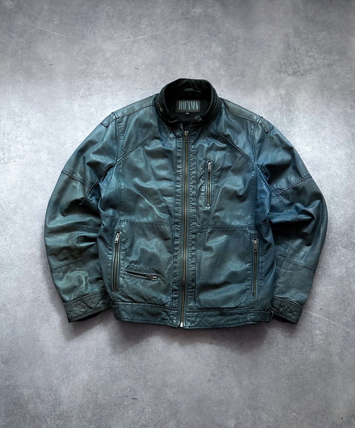 Genuine Leather Jofama by “Malung Sweden washed”blue leather jacket mens Size US L / EU 52-54 / 3 - 1 Thumbnail