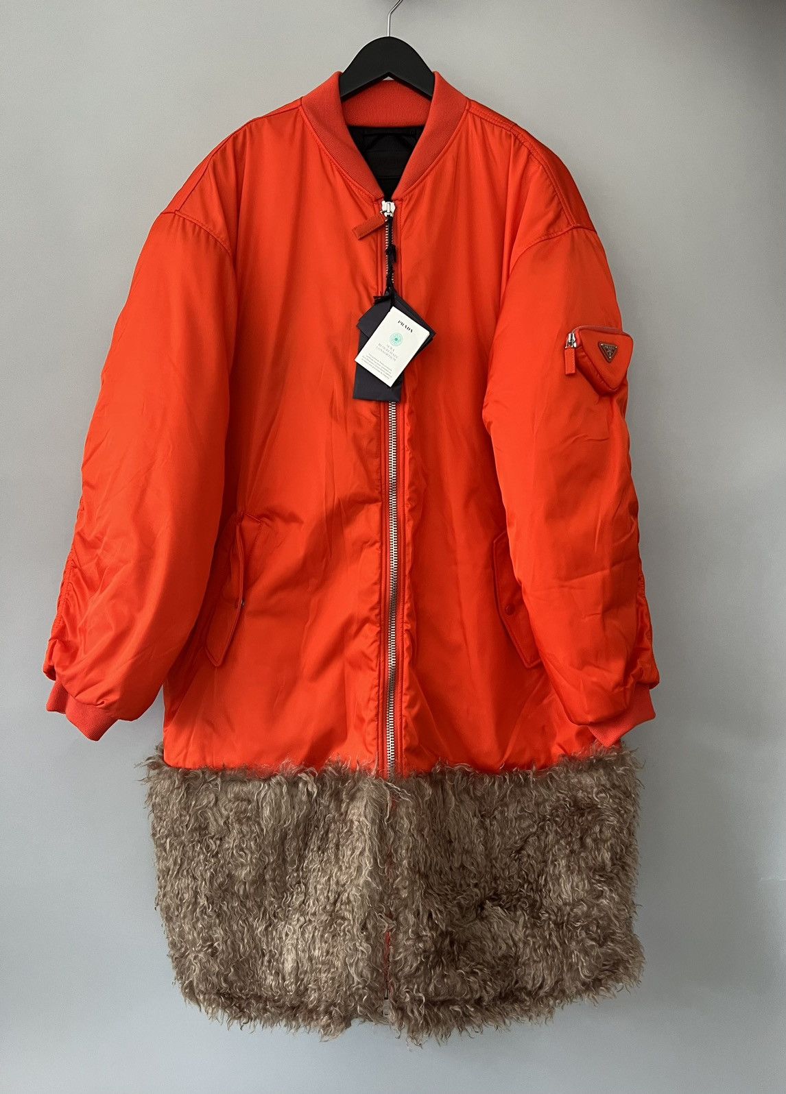 $6.8k Prada Faux-fur Trim Bomber Coat In Orange