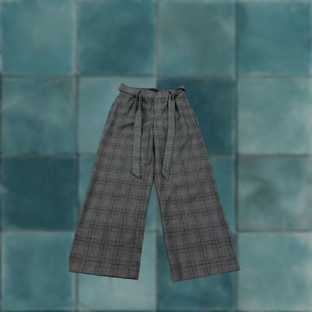 Zara Zara Pants Womens XS Gray Plaid Paperbag Wide Leg Crop Elastic Waist Casual Size 26" / US 2 / IT 38 - 1 Thumbnail