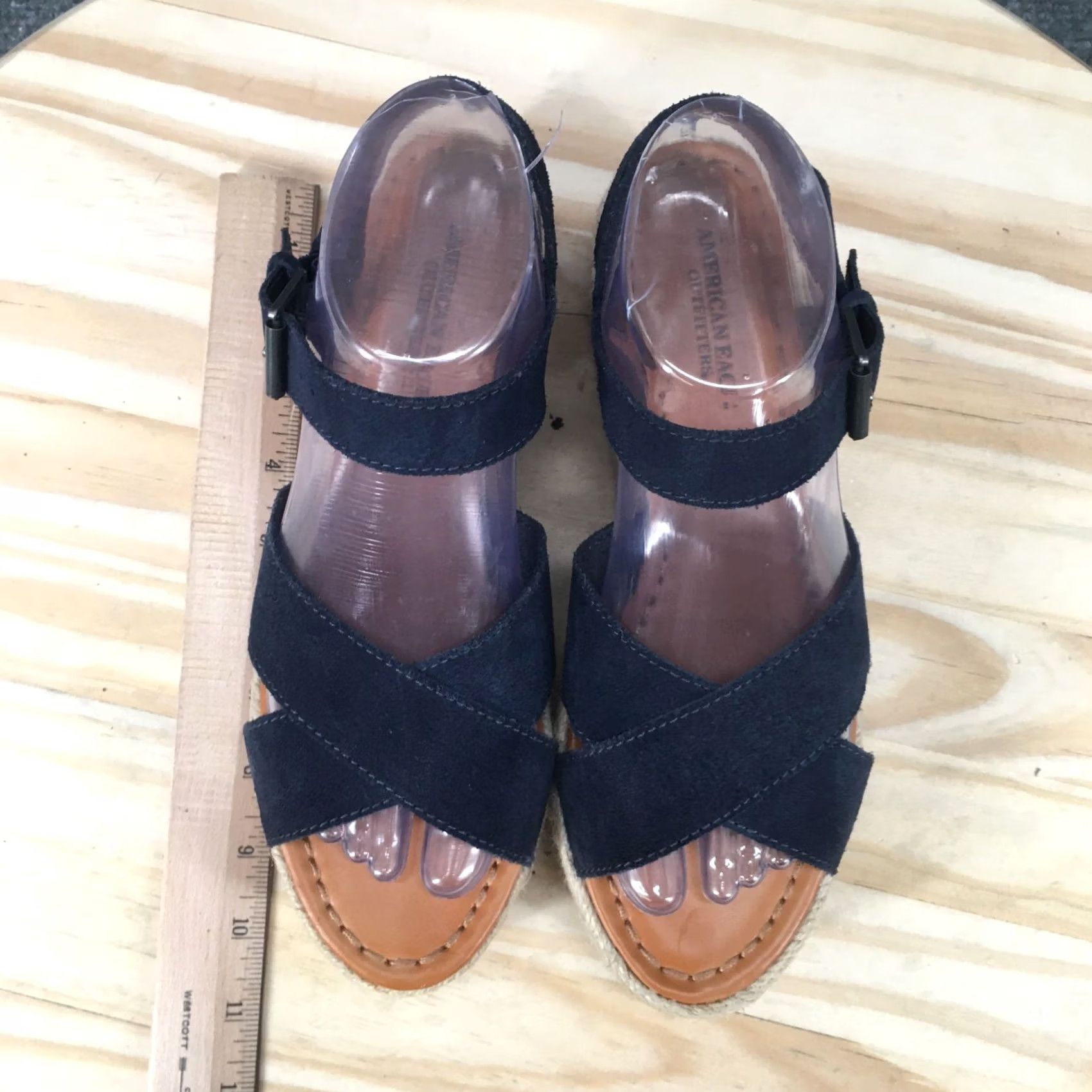 Vintage American Eagle Sandals Womens 7 Blue Fabric Platform Strappy Espadrile Wedge Size US 7 / IT 37 - 5 Thumbnail