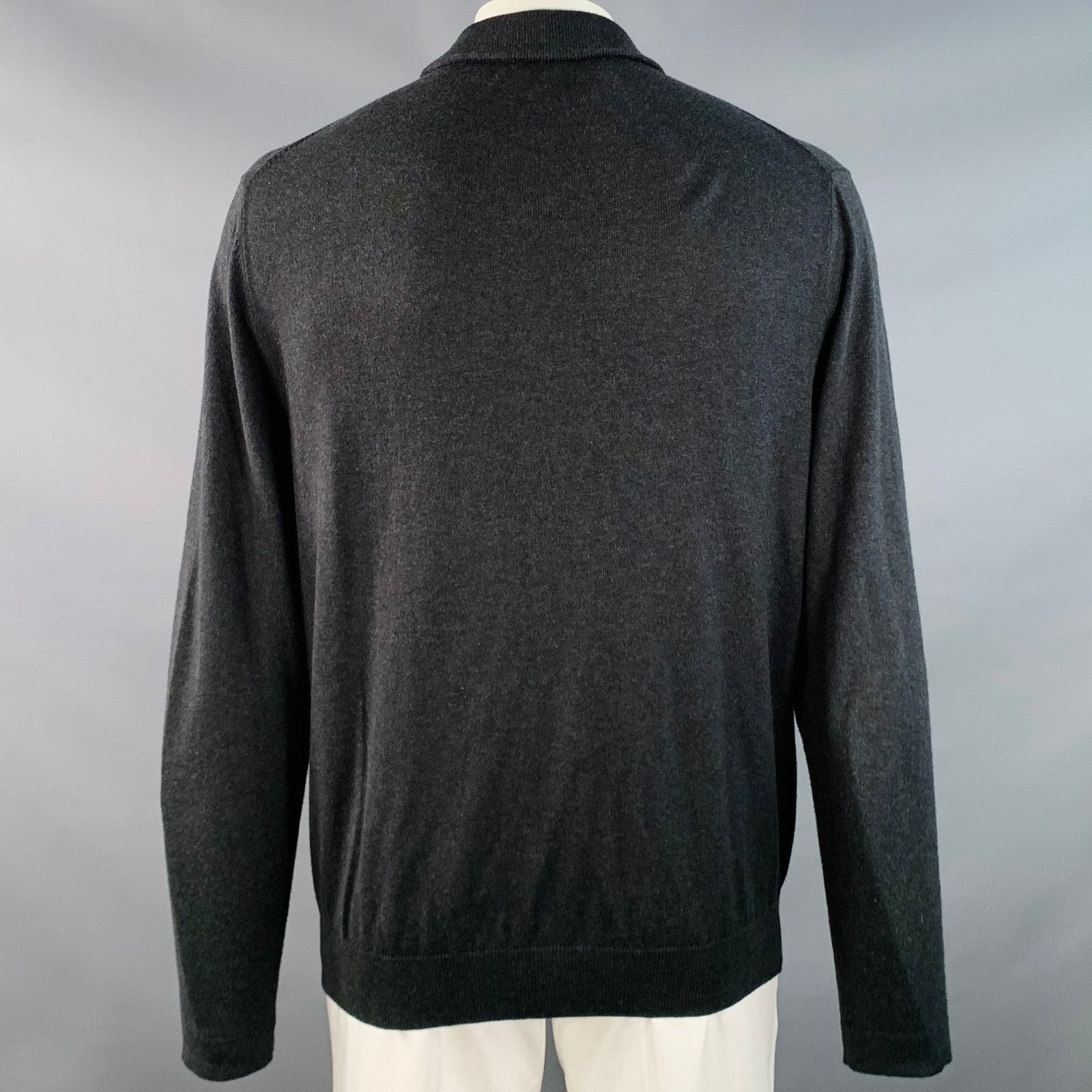Robert Talbott Size XL Grey Brown Contrast Trim Cotton Cashmere Cardigan Size US XL / EU 56 / 4 - 2 Thumbnail