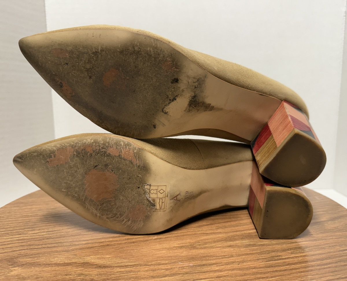 Anthropologie Anthropologie Suede Camel Pointed Checkerbox Wood Block Heel Size US 11 / IT 41 - 10 Thumbnail
