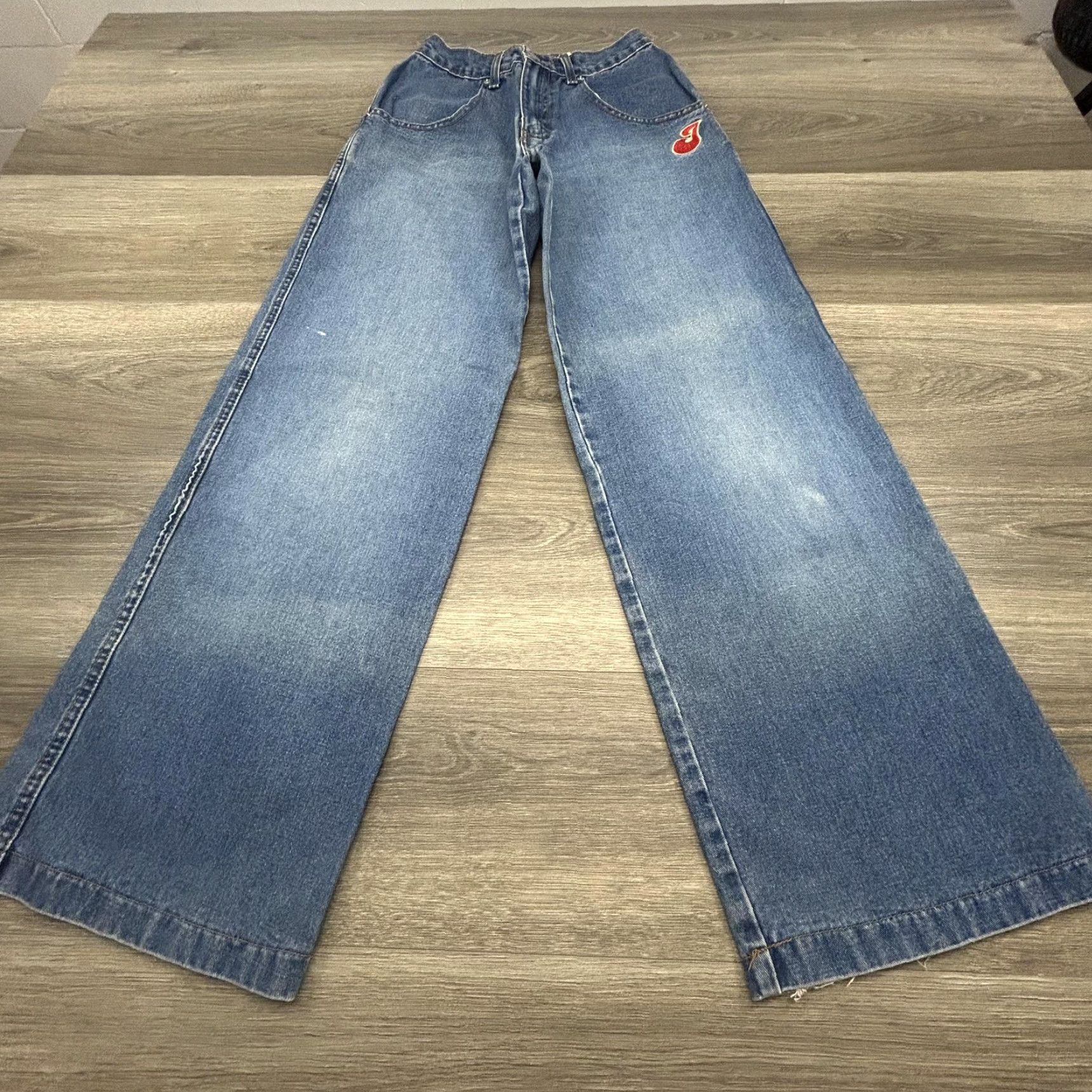 Jordache VINTAGE Jordache Jeans Womens High-rise Wide-Leg 3/4 26x30 Blue Y2K Denim Baggy Relaxed 100% Cotton Red J Patch Womens Size 26" / US 2 / IT 38 - 4 Thumbnail
