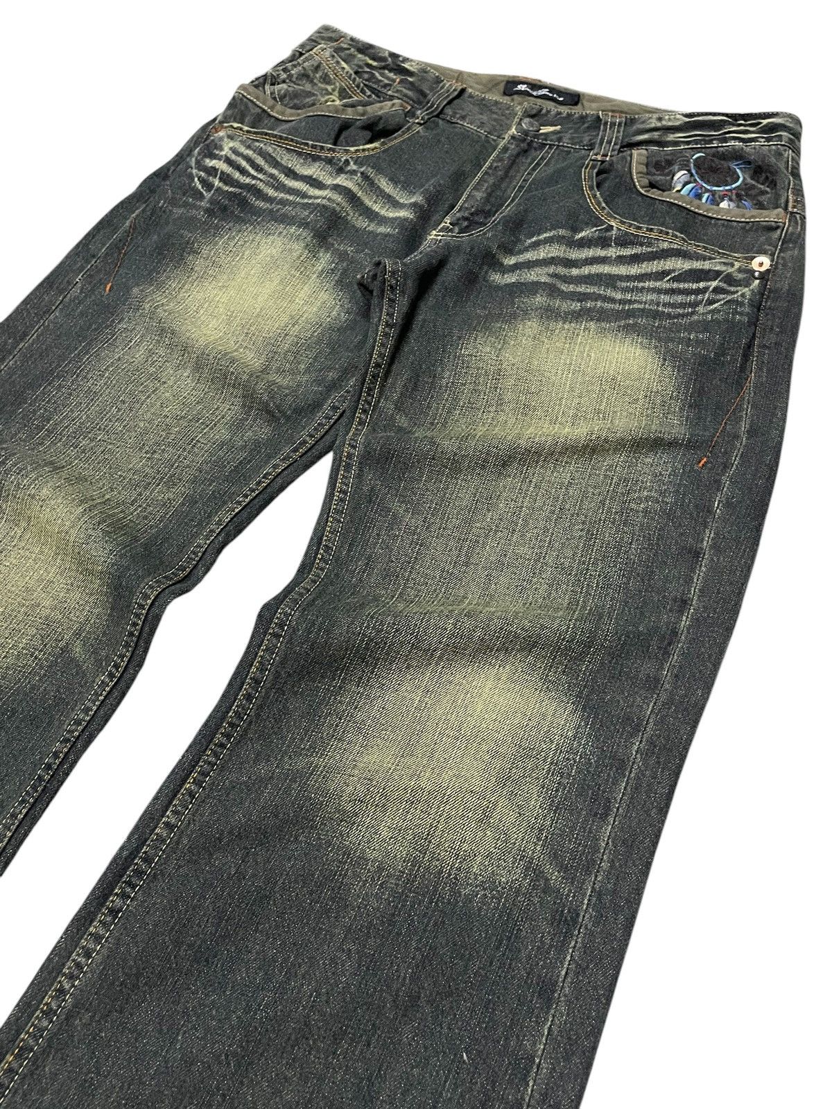 Hysteric Glamour × Roots Root Three Japan Muddy Green Flare Embroidered Native Jeans Size US 34 / EU 50 - 9 Thumbnail