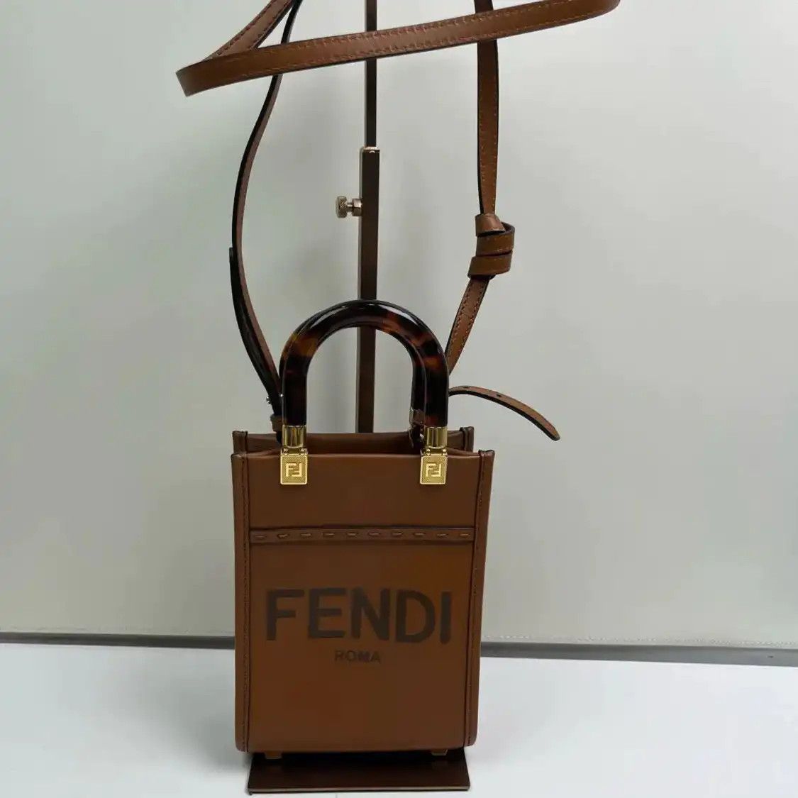 Fendi FENDI Sunshine mini brown cowhide leather embossed handbag Size ONE SIZE - 1 Thumbnail