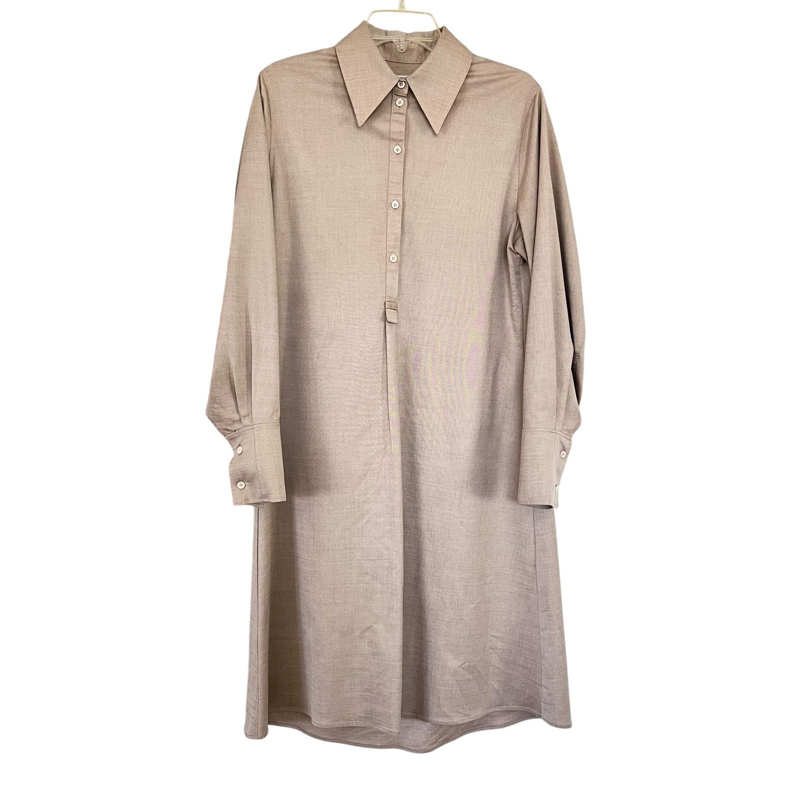 Cos COS Beige Wool Blend Oversized Collar Midi Shirt Dress Size M / US 6-8 / IT 42-44 - 3 Thumbnail