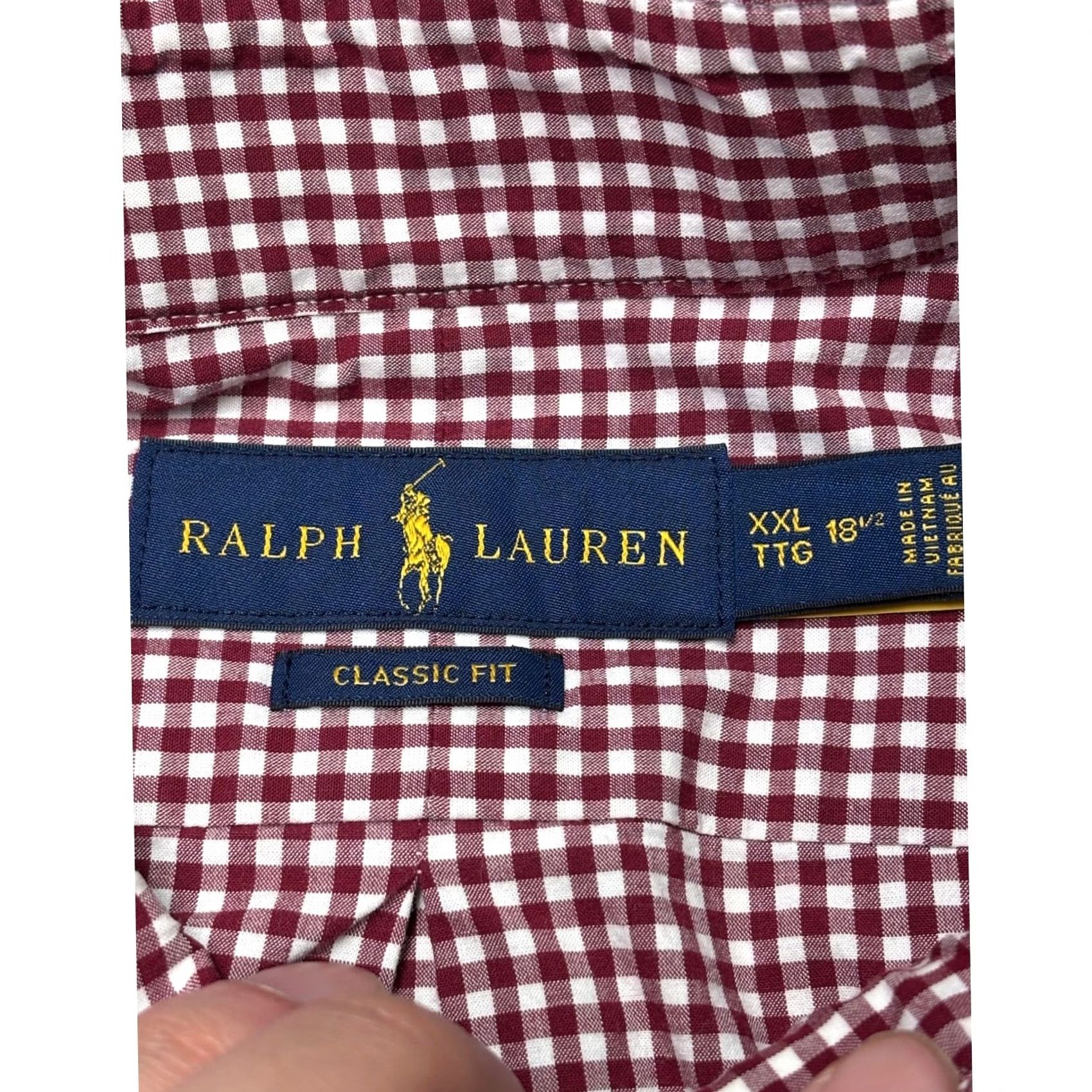 Ralph Lauren Ralph Lauren XXL Burgundy White Gingham Button Down Shirt - Classic Fit, Long Sleeve, Silk Blend Size US XXL / EU 58 / 5 - 4 Thumbnail