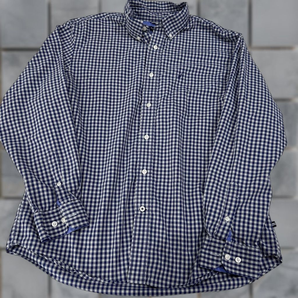 Nautica Nautica Shirt Mens XL Blue Gray Check Button-Up Long Sleeve Classic Cotton Blend Size US XL / EU 56 / 4 - 1 Thumbnail