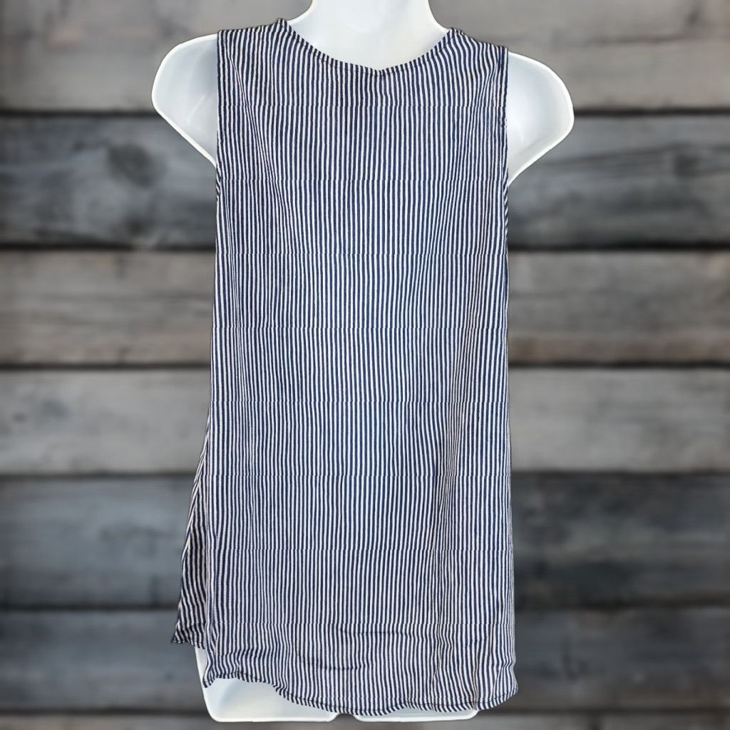 Vintage Knox Rose Womens Sleeveless Top XS Blue Striped Embroidered Keyhole Blouse Size XS / US 0-2 / IT 36-38 - 1 Thumbnail