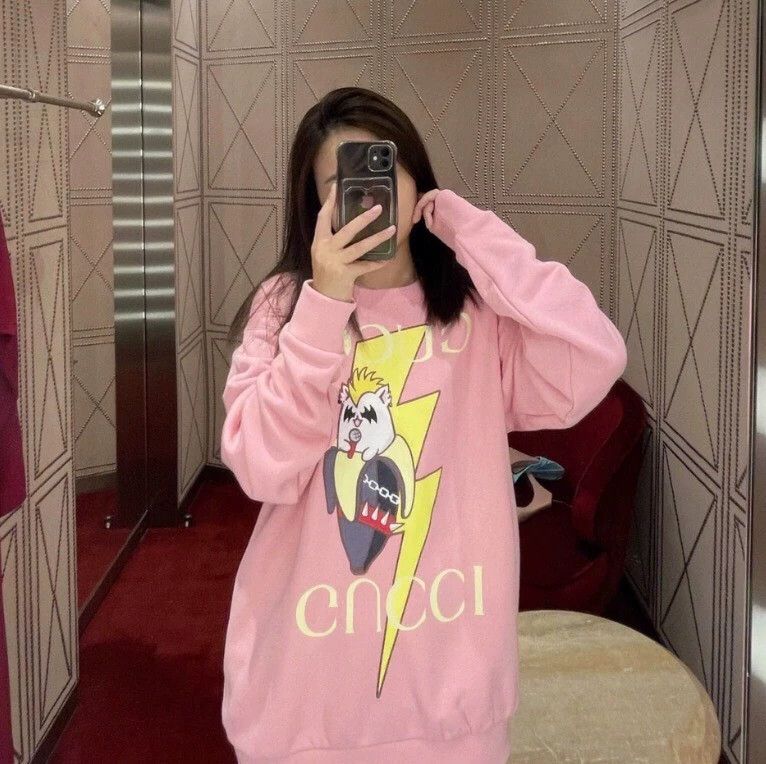 Gucci Gucci Pink banana cat letter print cotton round-neck long- Size L / US 10 / IT 46 - 9 Thumbnail