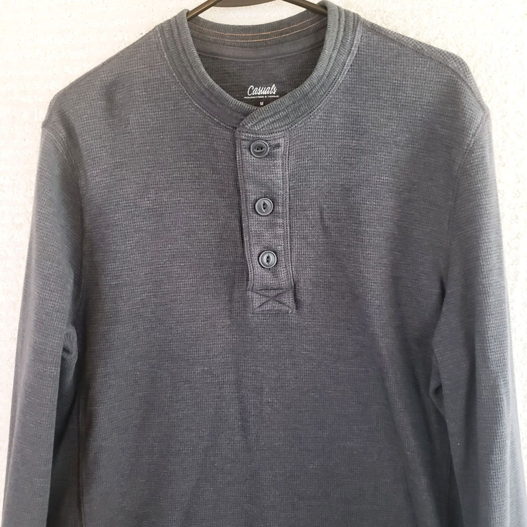Vintage Casuals Henley Mens M Dark Gray Long Sleeve Waffle Knit Thermal Shirt Outdoors Size US M / EU 48-50 / 2 - 3 Thumbnail
