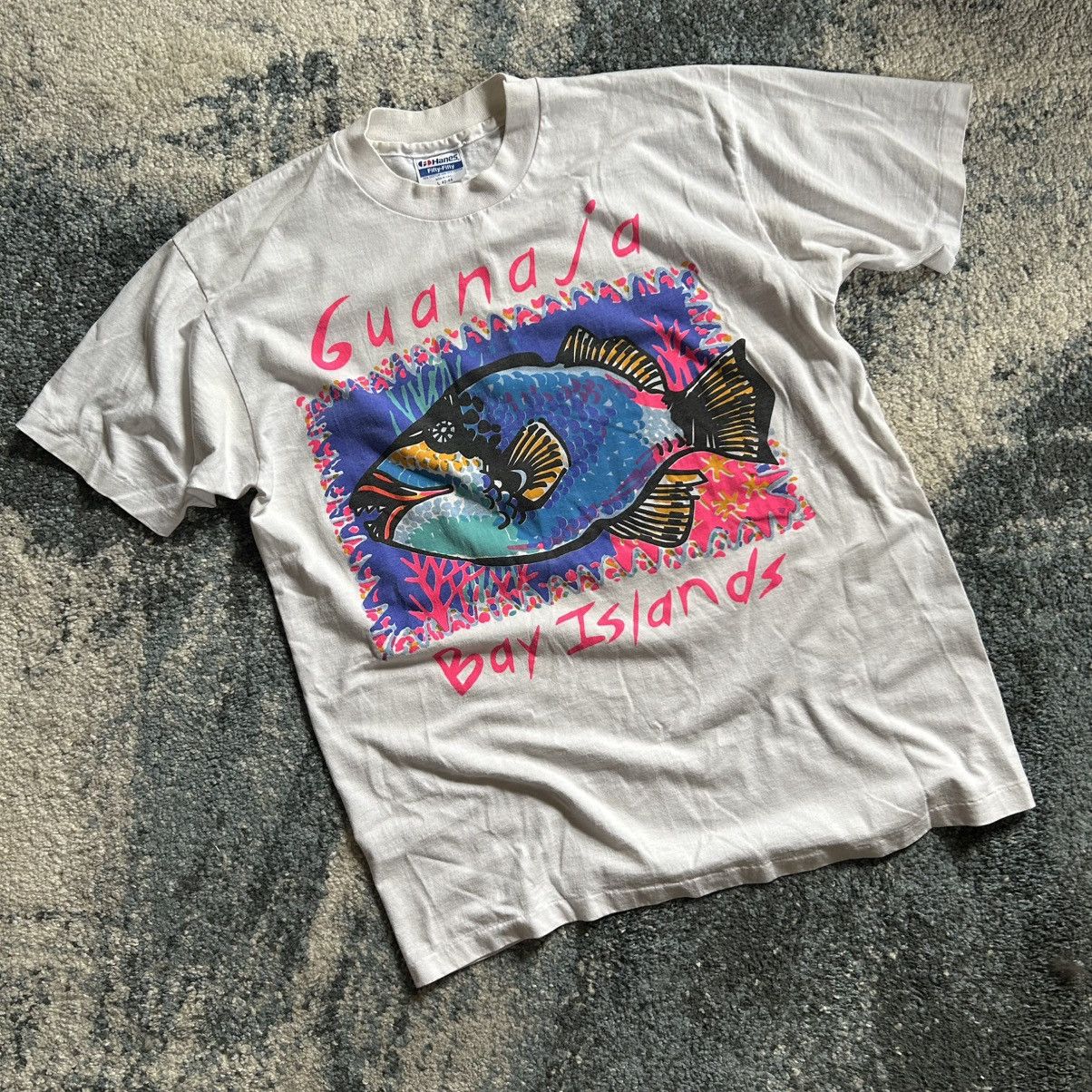 Vintage 90s Guanaja Bay Islands Honduras SiNGLE STiTCH SOUVENiR TEE Size US L / EU 52-54 / 3 - 1 Thumbnail