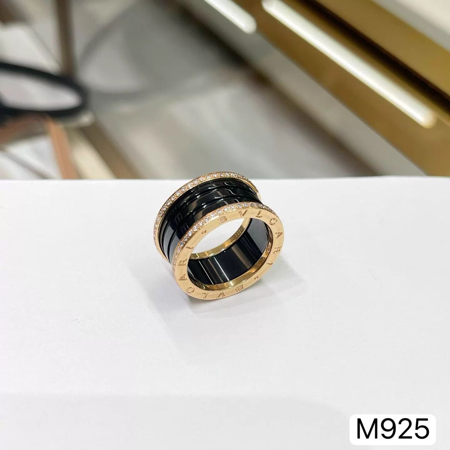Bvlgari BVLGARI Black Ceramic 4-Band 2-Row Pave Diam Ring 58 Rare LN Size ONE SIZE - 7 Thumbnail