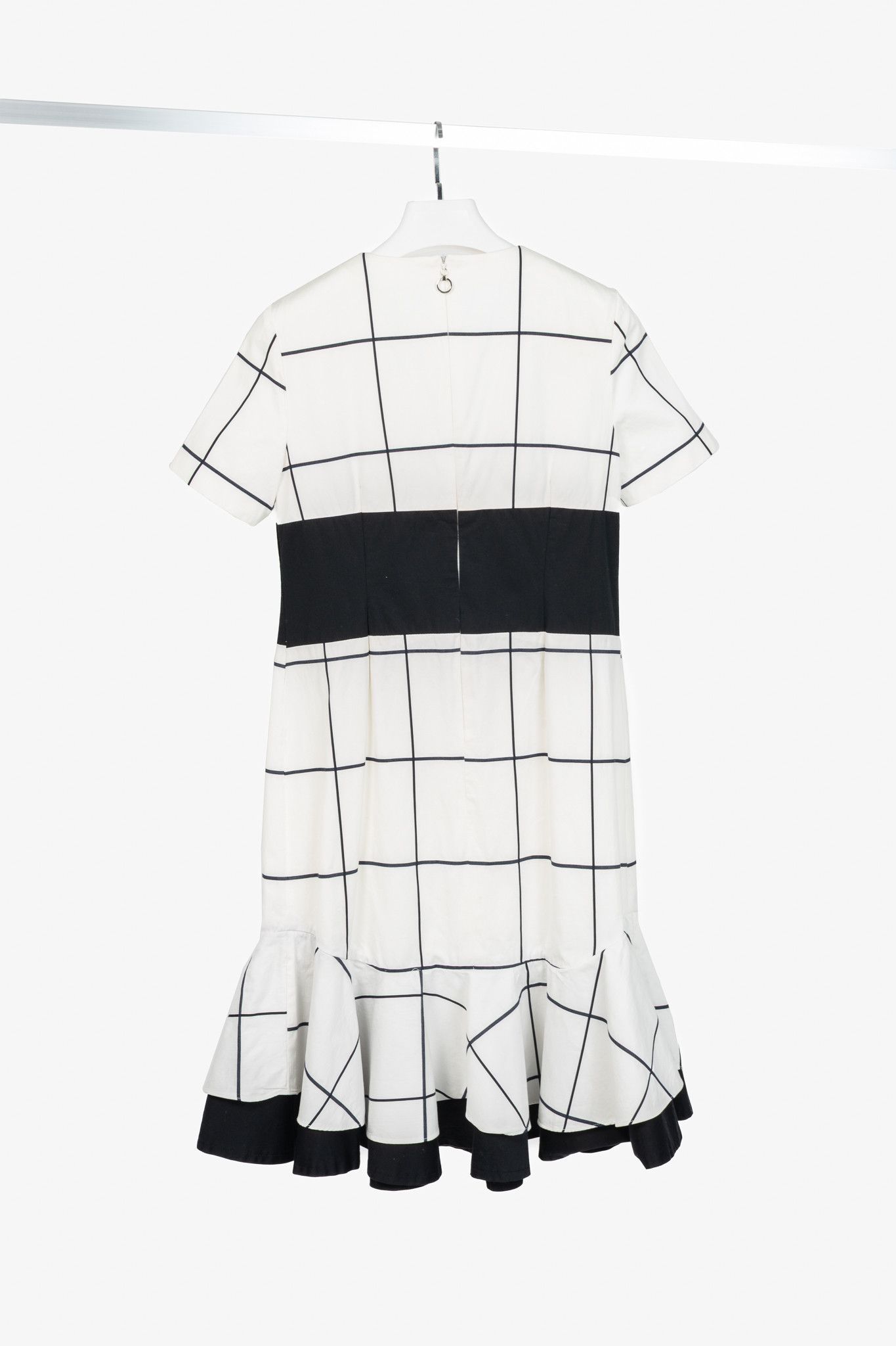 Escada Sport Escada Sport White Windowpane Cotton Flounce-Hem Dress Size M / US 6-8 / IT 42-44 - 2 Thumbnail