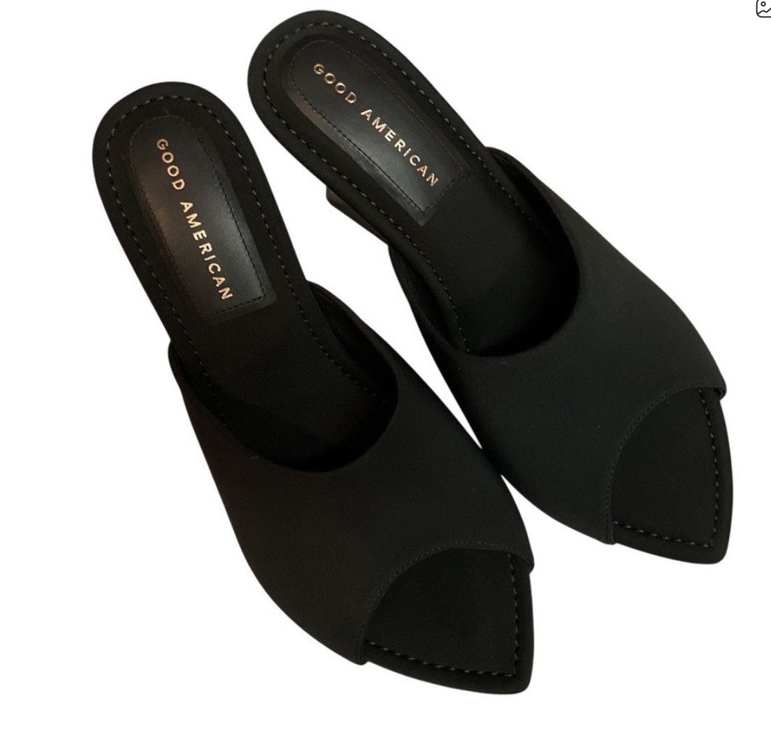 Good American Clear Wedge Sandals Black Neoprene Sz 8.5 NWT