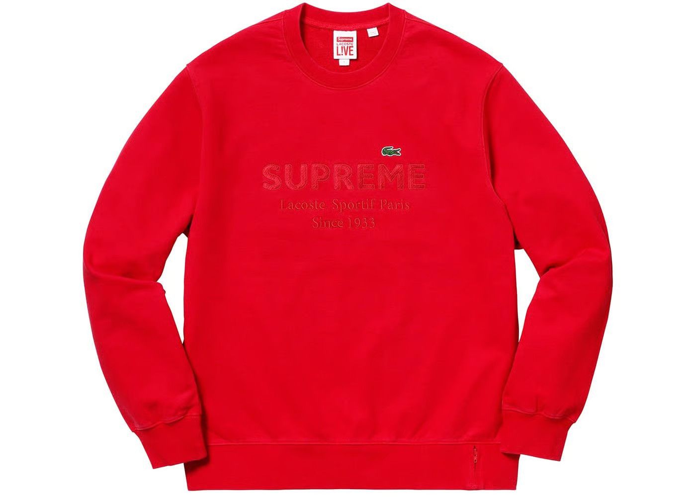 Lacoste × Supreme Supreme x Lacoste Crewneck Sweatshirt - SS18 - Red - Size M Size US M / EU 48-50 / 2 - 7 Thumbnail