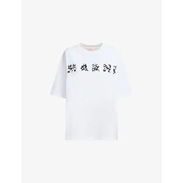 Marni o1w1db10426 Logo-Print Relaxed Cotton T-Shirt in White Size L / US 10 / IT 46 - 1 Thumbnail