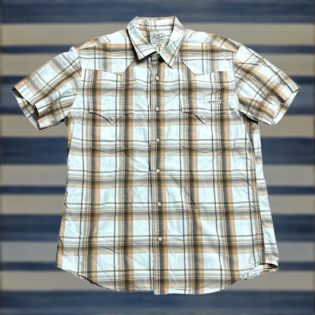 Lucky Brand VINTAGE Lucky Brand Pearl Snap Brown Plaid Shirt Mens Large Brown Plaid Short Sleeve Size US L / EU 52-54 / 3 - 1 Thumbnail