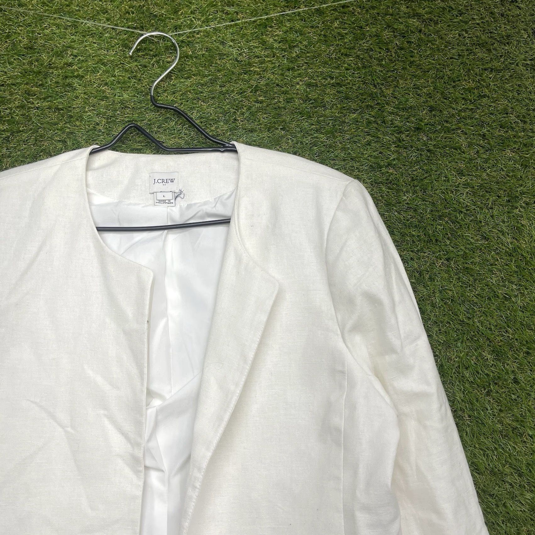 J.Crew J.CREW Blazer Linen White 1 Button Adult Large Ladies Beach Casual Formal 90s Vintage No (adapted to rules) Size L / US 10 / IT 46 - 3 Thumbnail