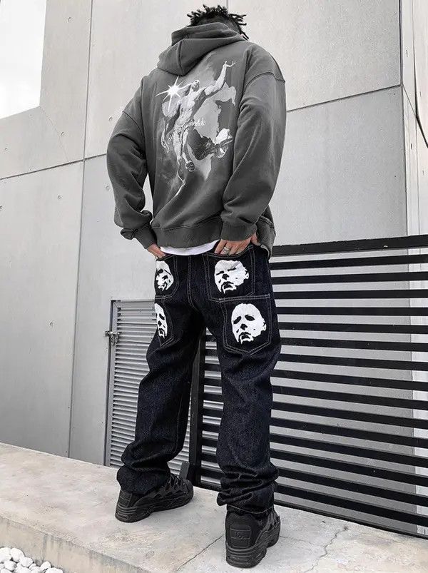 VIBE FACES Graphic Black Denim Jeans Size US 30 / EU 46 - 1 Thumbnail