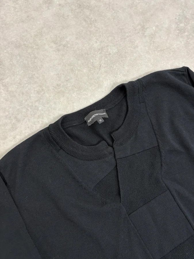Emporio Armani 2000s Emporio Armani Black Patchwork V-Neck Wool Sweater Size US L / EU 52-54 / 3 - 5 Thumbnail