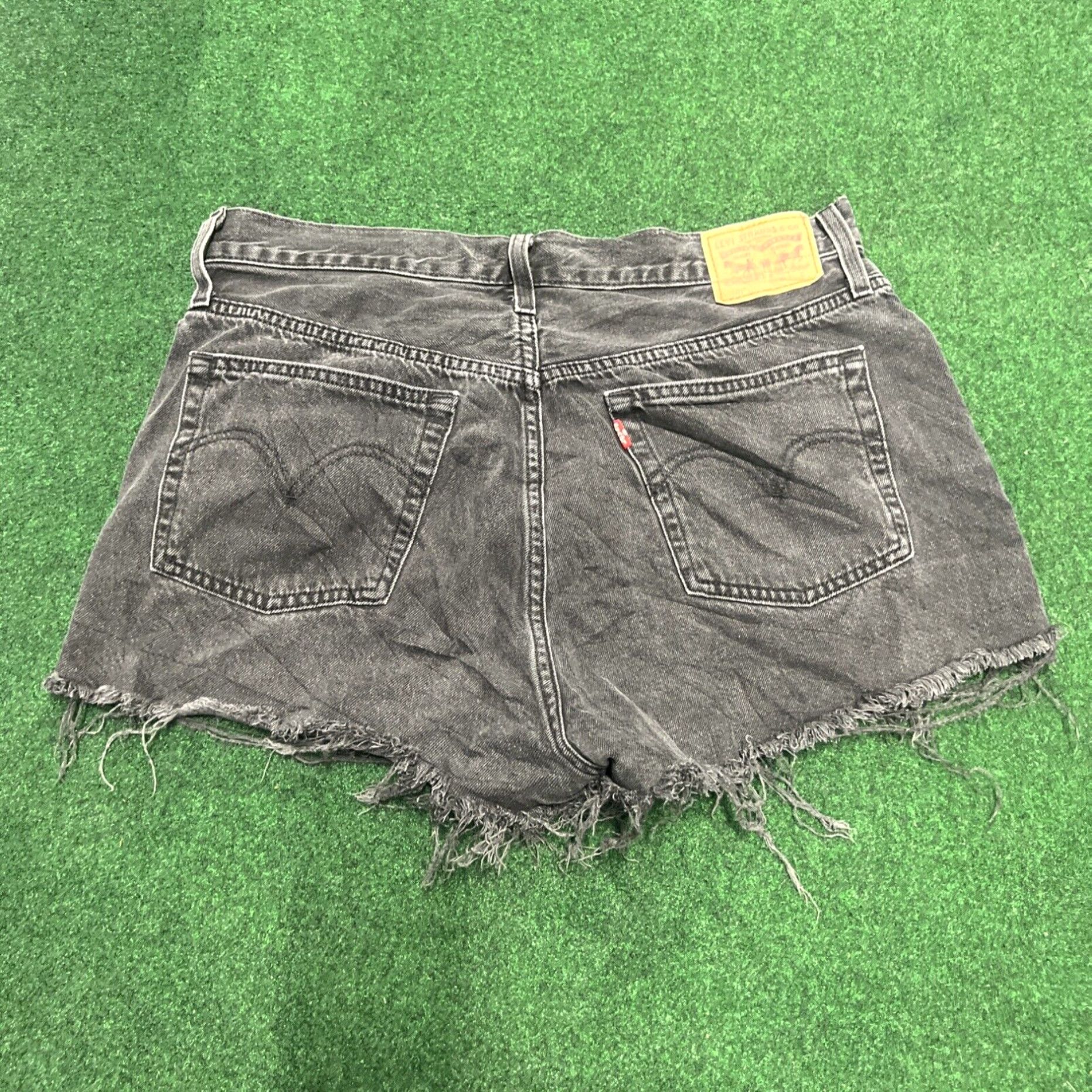 Levi's Levis 501 Womens Size 31 Cut Off Jeans Shorts Black Denim Button Fly Size 31" - 1 Thumbnail