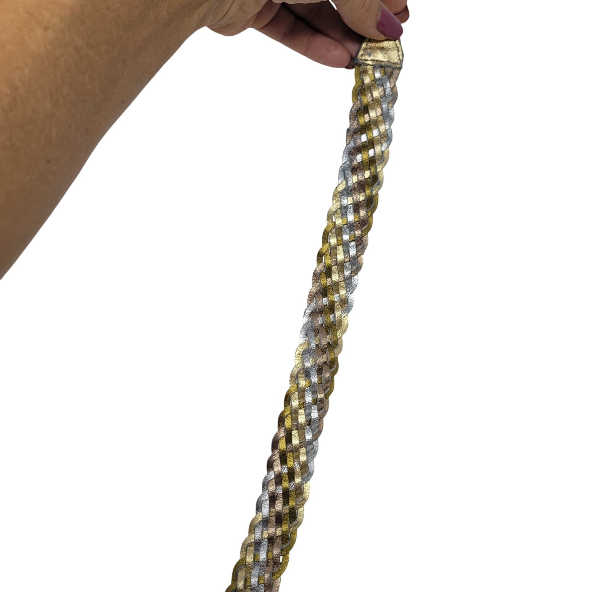 Vintage Vtg Metallic Gold Silver Platinum Braided Leather Belt Sz XL Size ONE SIZE - 4 Thumbnail