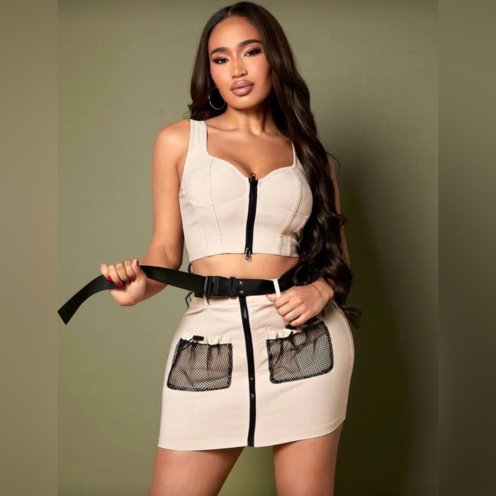 Other Y2K Khaki Matching set Crop Top and Skirt size XS Size 25" / US 0 / IT 36 - 1 Thumbnail