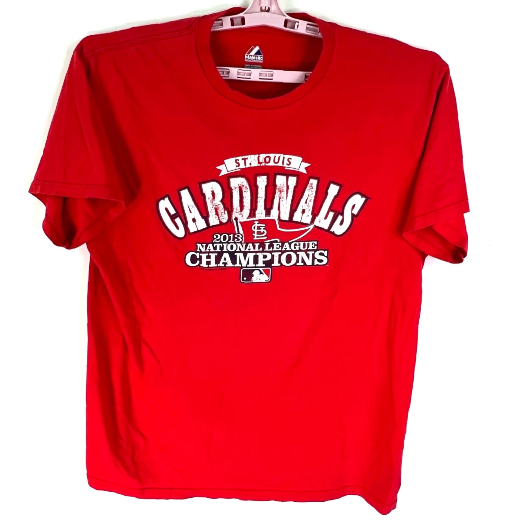 Champion St Louis Cardinal 2013 NL Champions Majestic T Shirt Adult L Red Logo, Short Sleeve, Crew Neck, Cotton, Men, Regular Fit Size US L / EU 52-54 / 3 - 2 Thumbnail