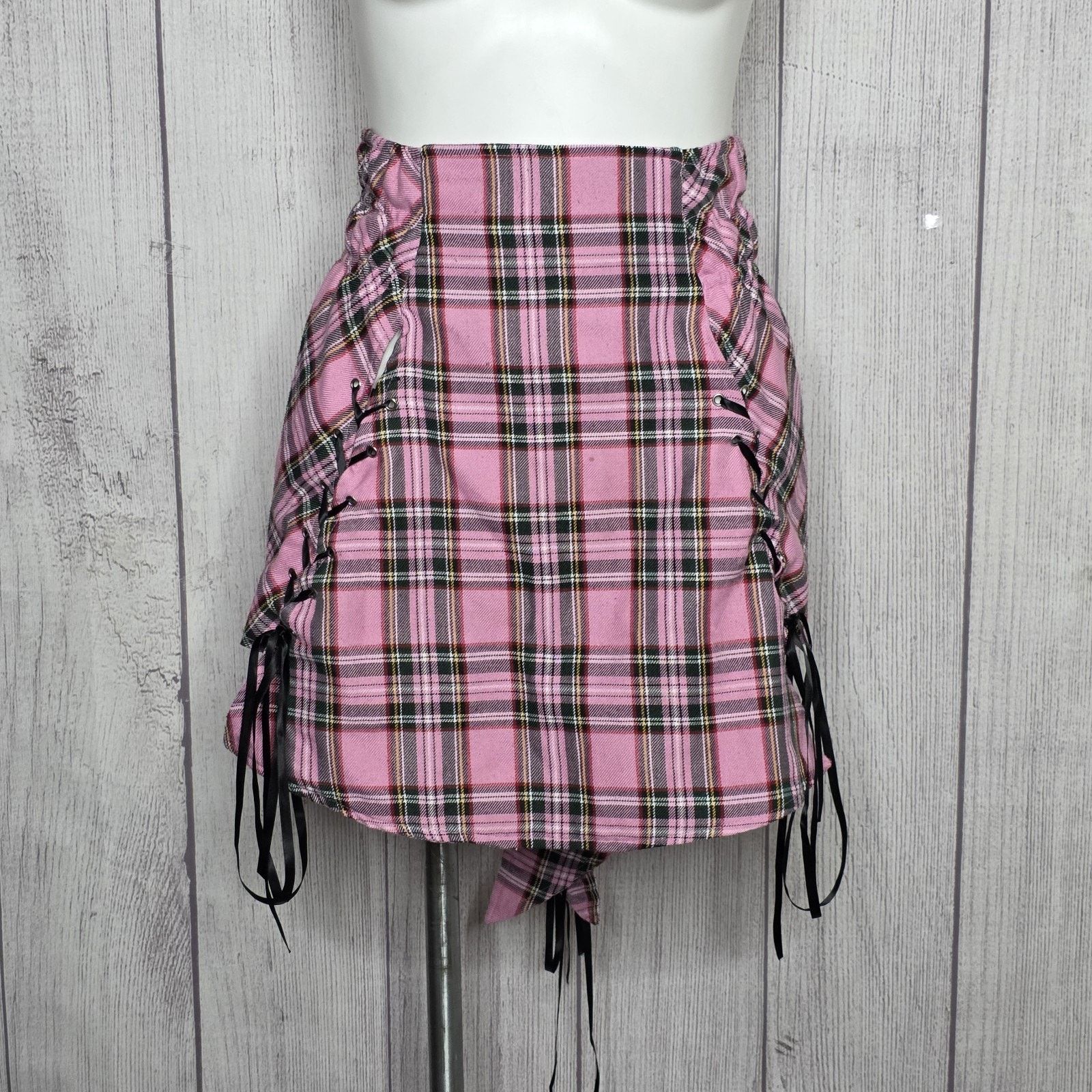 Vintage BODY LINE Y2K Lolita Goth Schoolgirl Plaid Skirt Tie Jacket Size 26" / US 2 / IT 38 - 8 Thumbnail