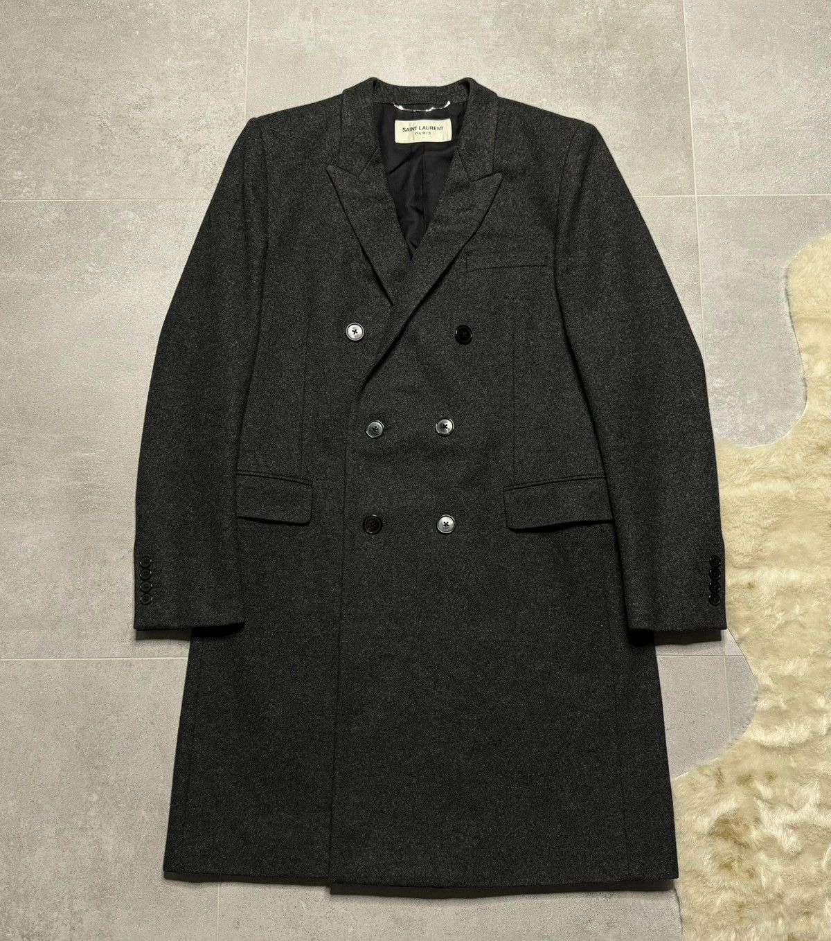 image of Designer "saint Laurent Aw2013 Double Breested Coat" in Grey, Men's (Size Medium)