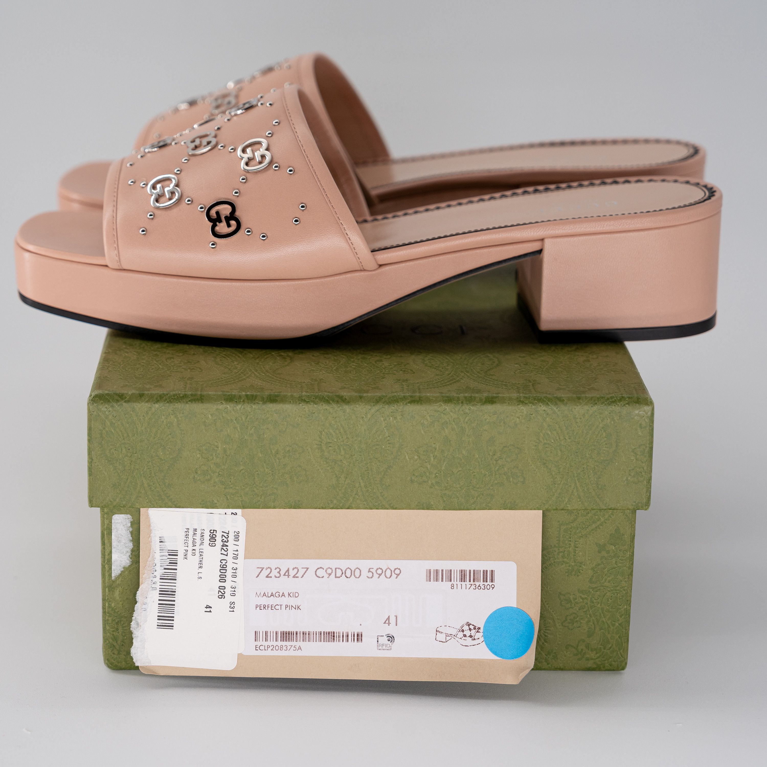 Gucci 41G - Gucci Heels Studded Interlocking GG Pink Sandals Size US 11 / IT 41 - 8 Thumbnail