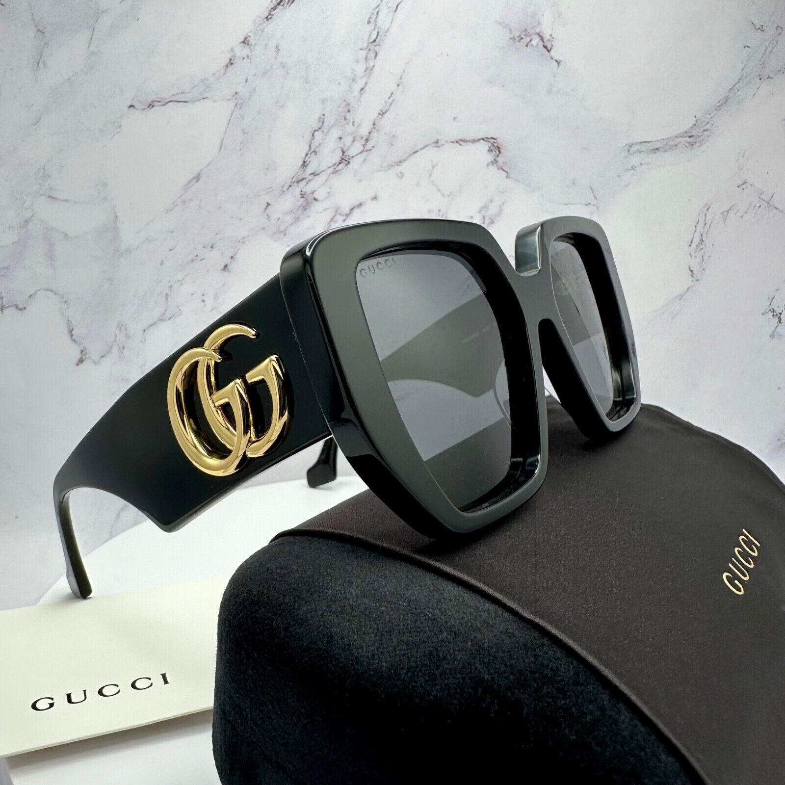 Gucci New GUCCI Sunglasses Black Gold Size ONE SIZE - 6 Thumbnail