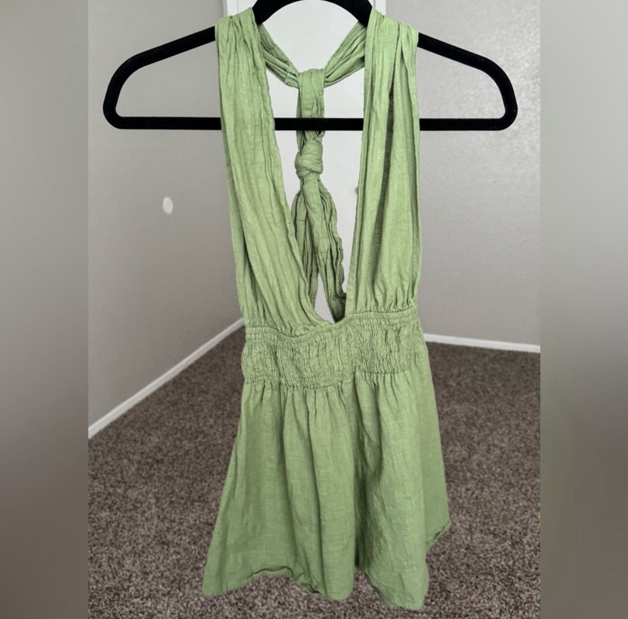 Asos ASOS DESIGN Petite Knot Back Halter Green Olive Beach Romper Size 26" / US 2 / IT 38 - 1 Thumbnail