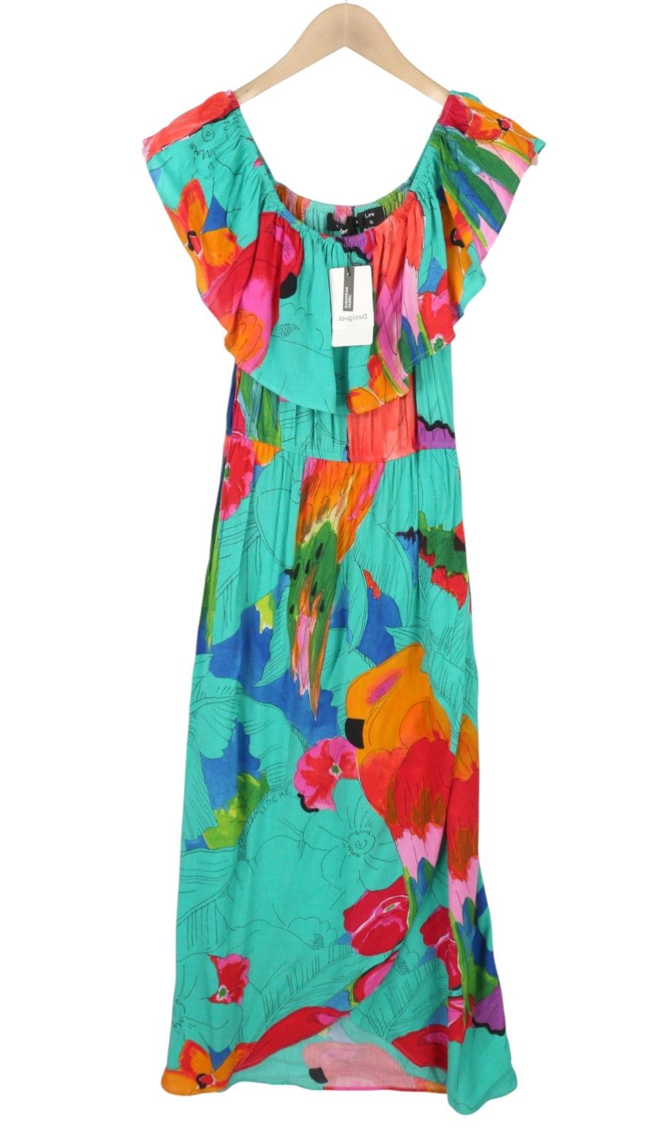 Desigual VEST PAHOA M Floral Ruffled Split Midi Dress 89011 Size M / US 6-8 / IT 42-44 - 4 Thumbnail