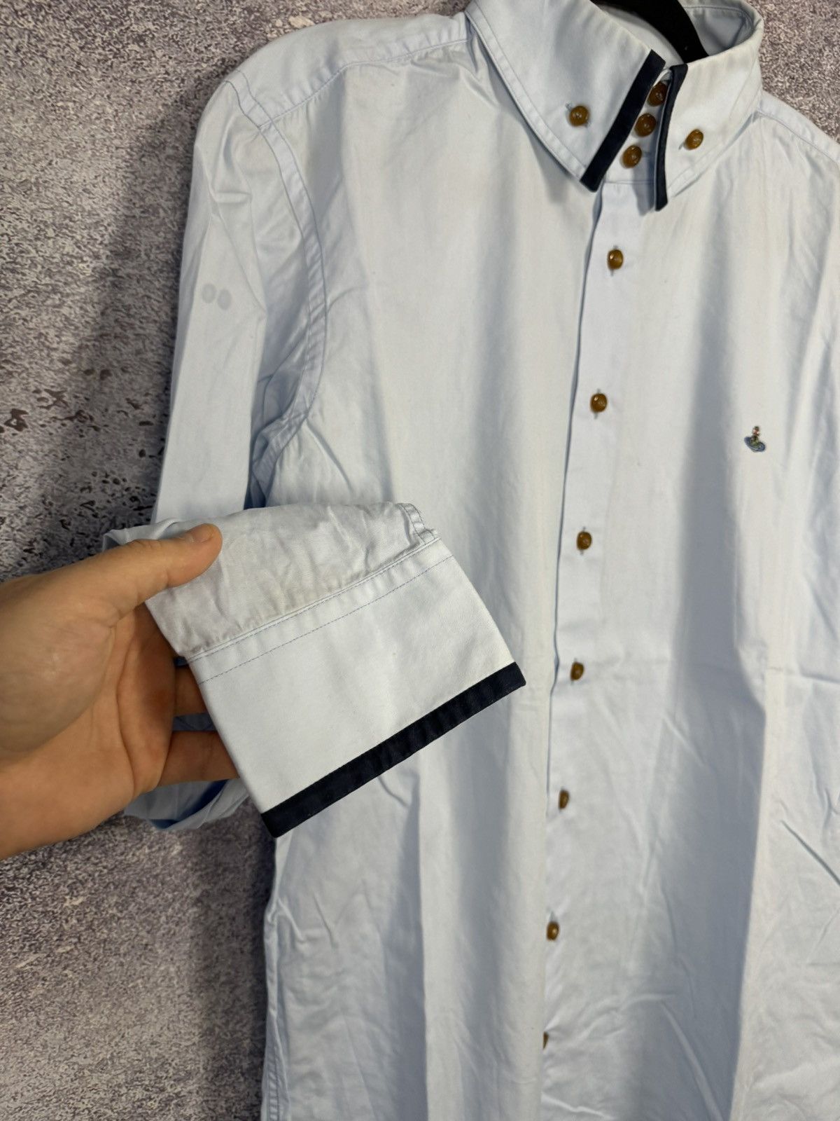 Vintage × Vivienne Westwood Blue Vivienne Westwood 3 Button Krall Shirt Orb Embroidery Size US XL / EU 56 / 4 - 7 Thumbnail