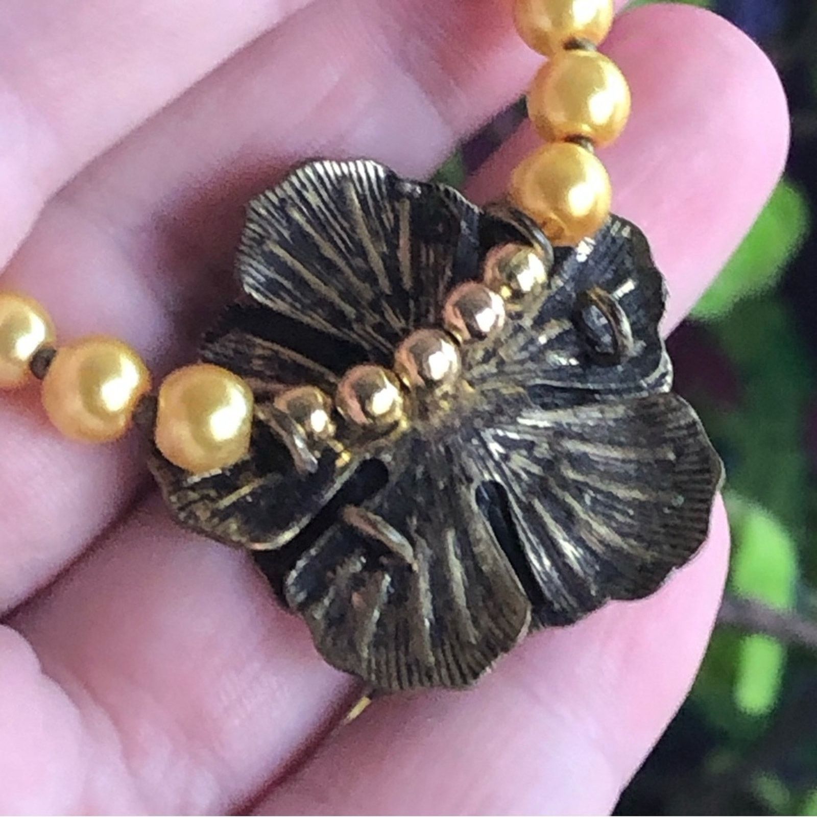 Handmade Handcrafted repurpose mellow yellow pendant Pearl necklace Size ONE SIZE - 11 Thumbnail